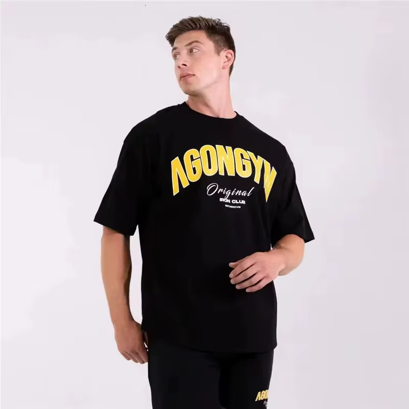 T-shirt streetwear pour homme, design graphique inspiré d'Agongym, col rond oversize