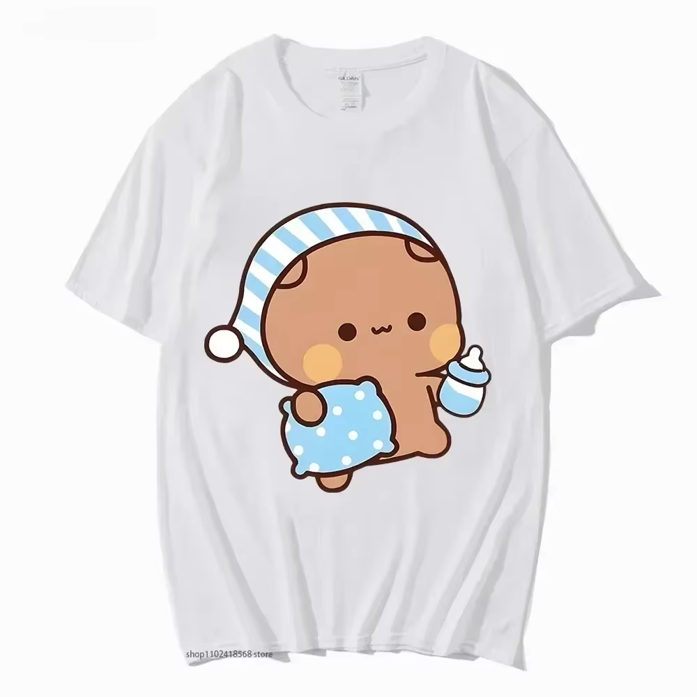 Couple t-shirt mignon BuBu Panda va dormir avec DuDu ours graphique t-shirt femmes vêtements manches