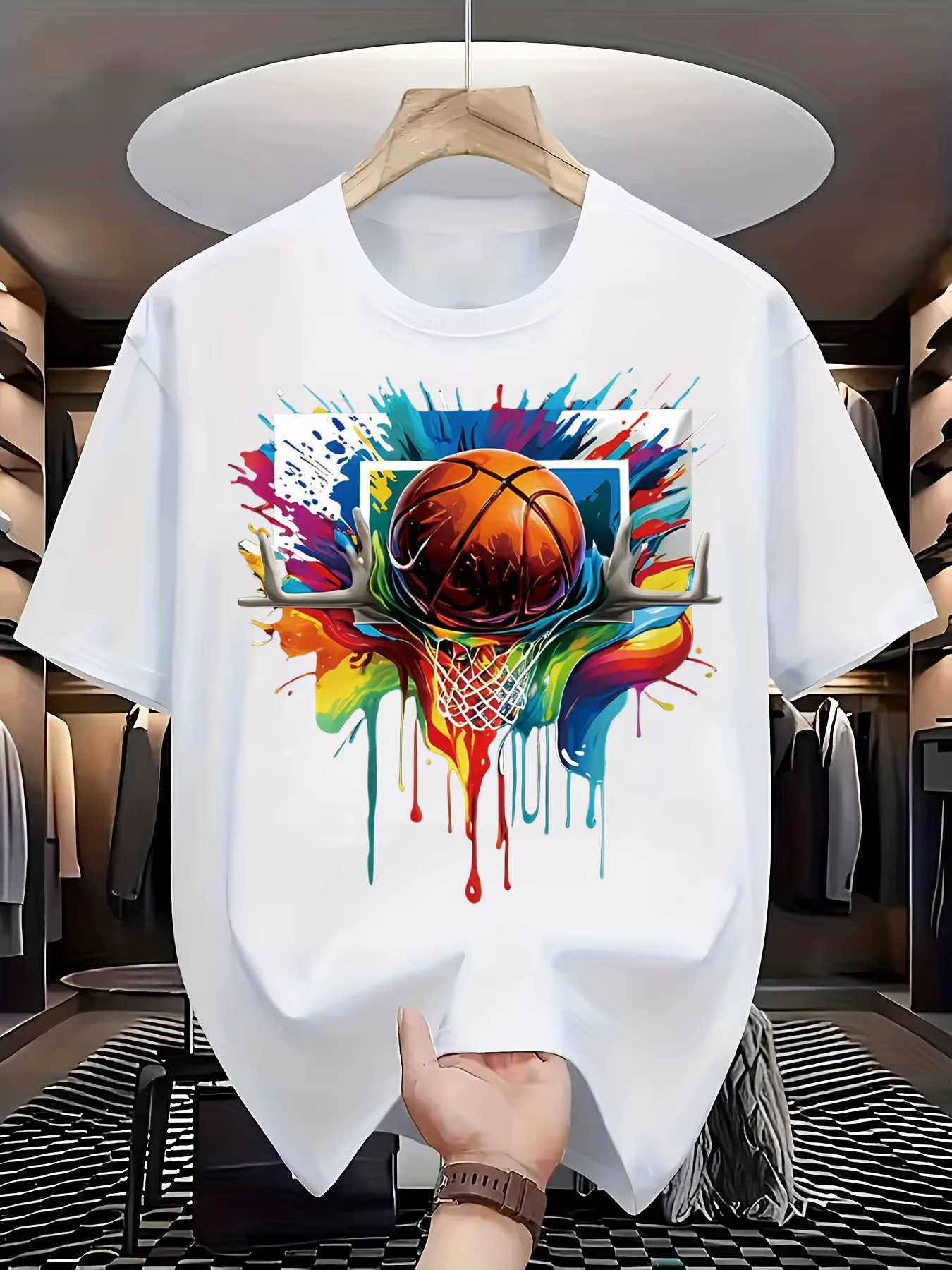 T-shirt d'été 100% coton pour hommes, avec haut à manches courtes imprimé, adapté aux amateurs de ba