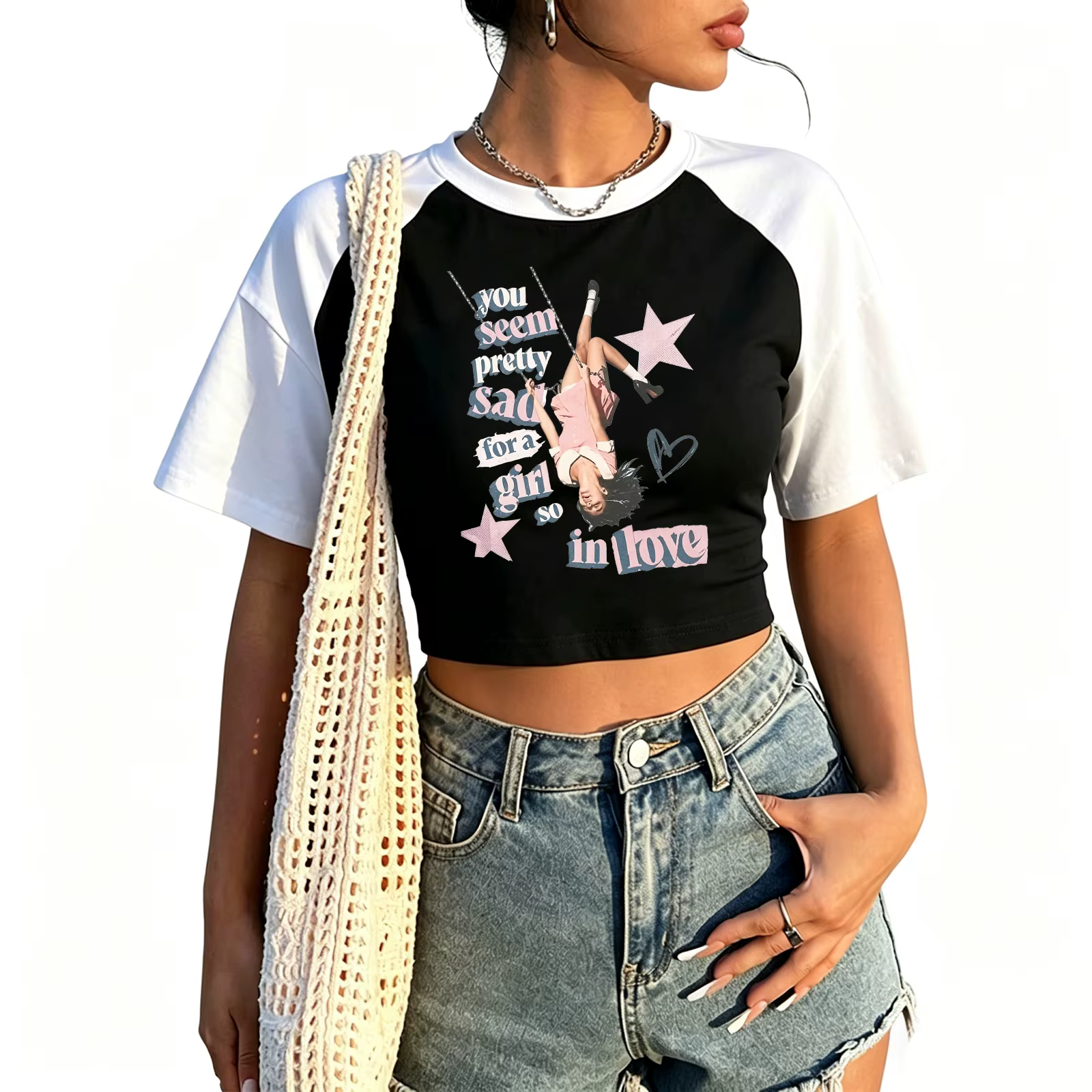 Olivia-You Seem Pretty Sad for A Girl So in Love 2026 Crop T-Shirts Femme Manches Courtes Y2K Street