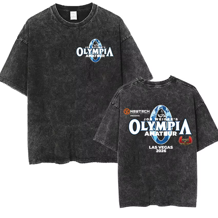 T-shirt graphique vintage délavé pour homme Olympia Gym 2026 – T-shirt décontracté à col rond et man