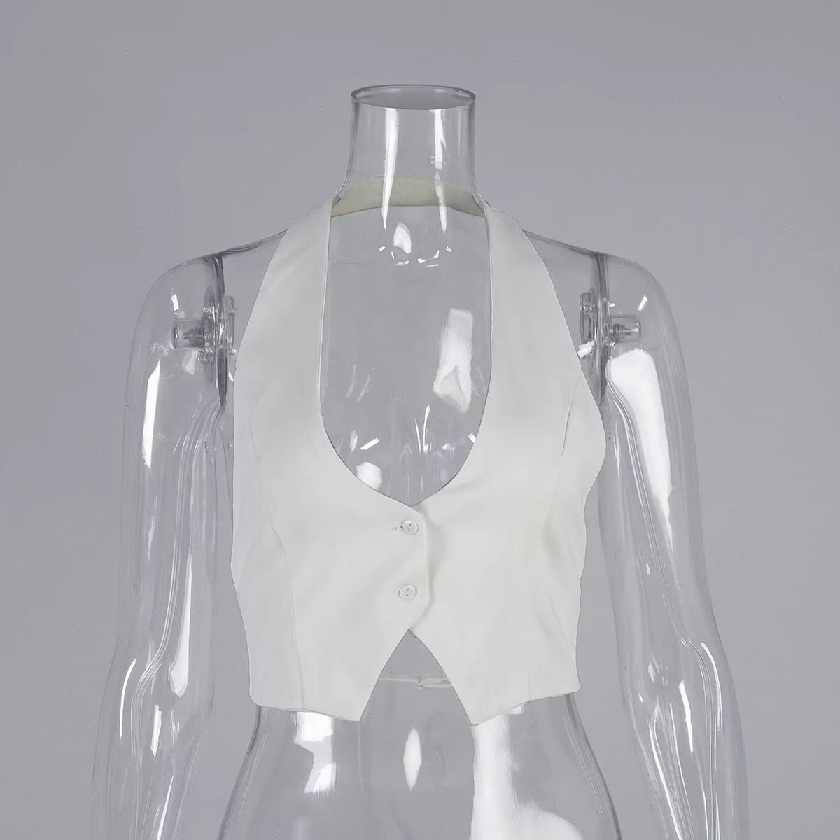 Débardeurs blancs élégants à col licou et dos nu pour femme, été 2026, sexy, épaules dénudées, bouto