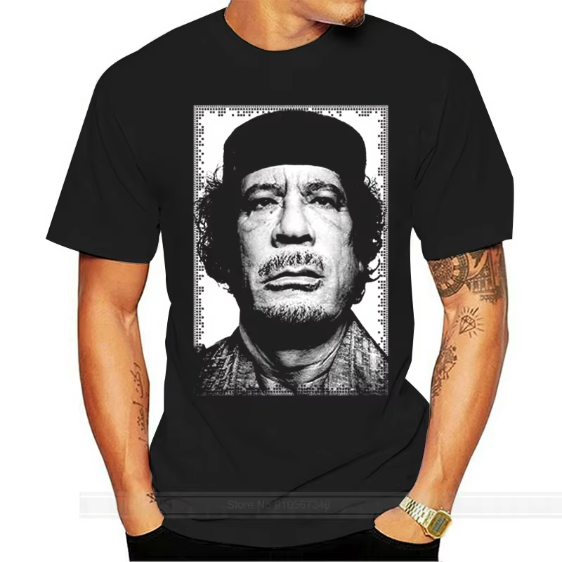 T-shirt homme, en coton, à la mode, taille européenne, avec Portrait de kaddafi, le dictateur Libyan