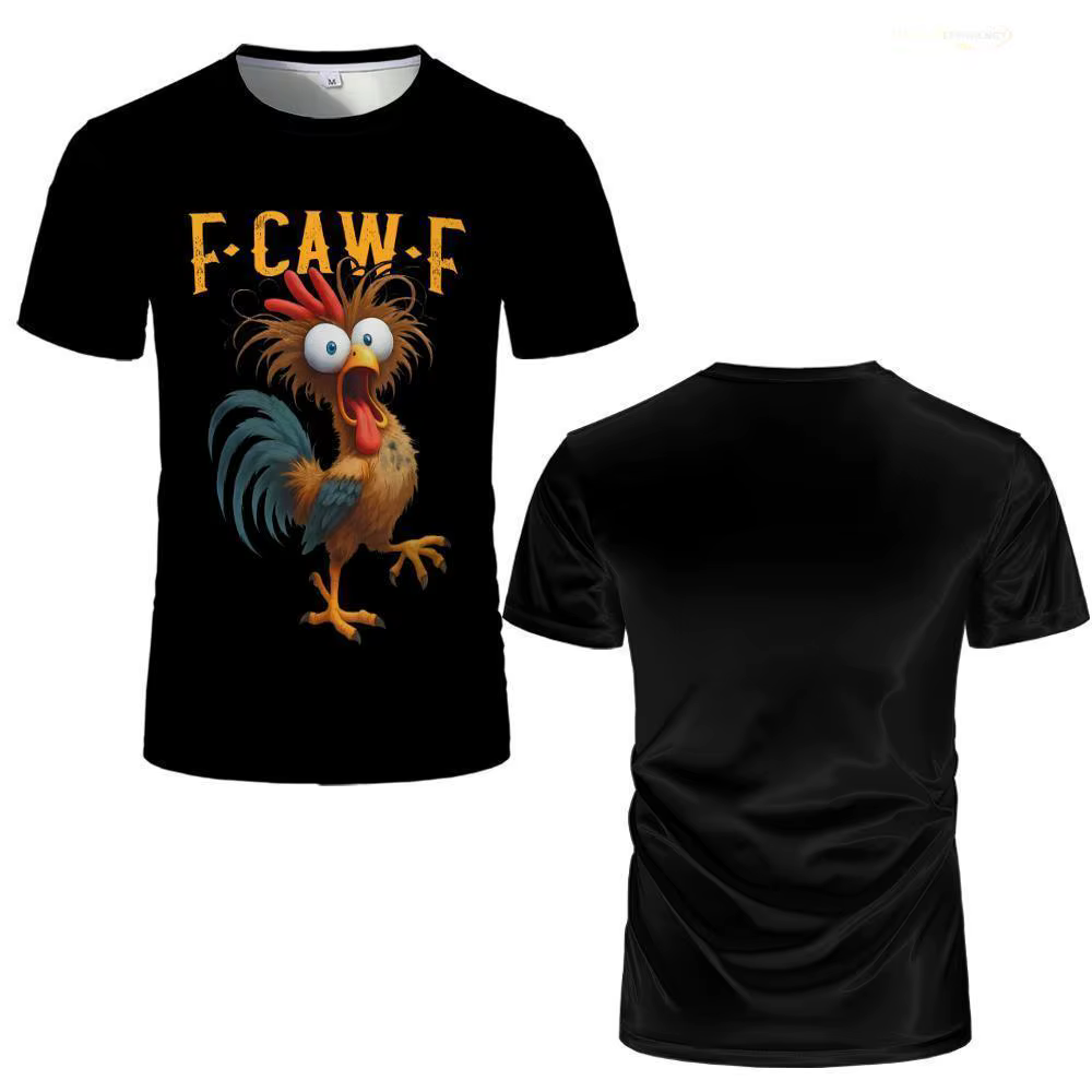 T-shirt manches courtes col rond pour hommes et femmes, imprimé poulet drôle f-chaw-f, décontracté,