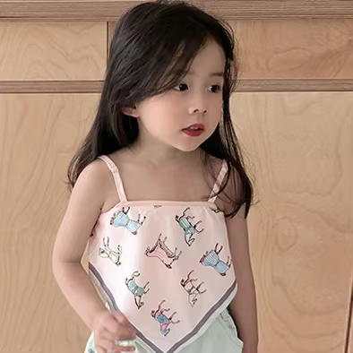 T-shirt avec écharpe de dessin animé rose pour filles, nouveau soutien-gorge précieux pour enfants, 