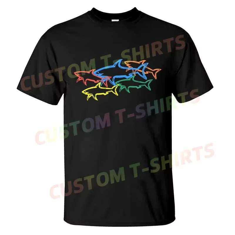 T-shirt décontracté pour hommes, avec Logo coloré Shark Paul, graphique, manches courtes, 100% coton