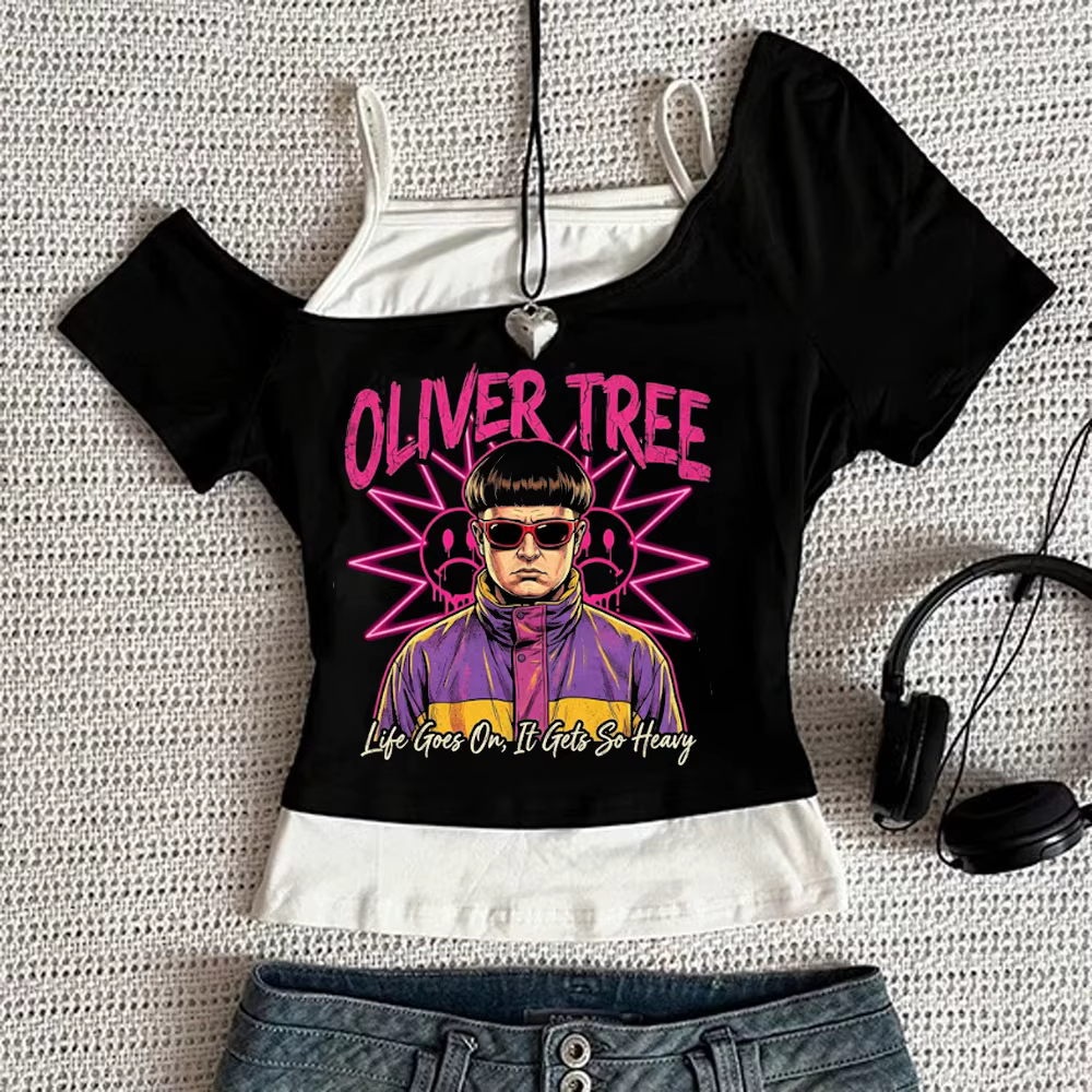 Oliver Tree crop top pour adolescents, style gothique grunge gyaru, t-shirt japonais, streetwear, ma