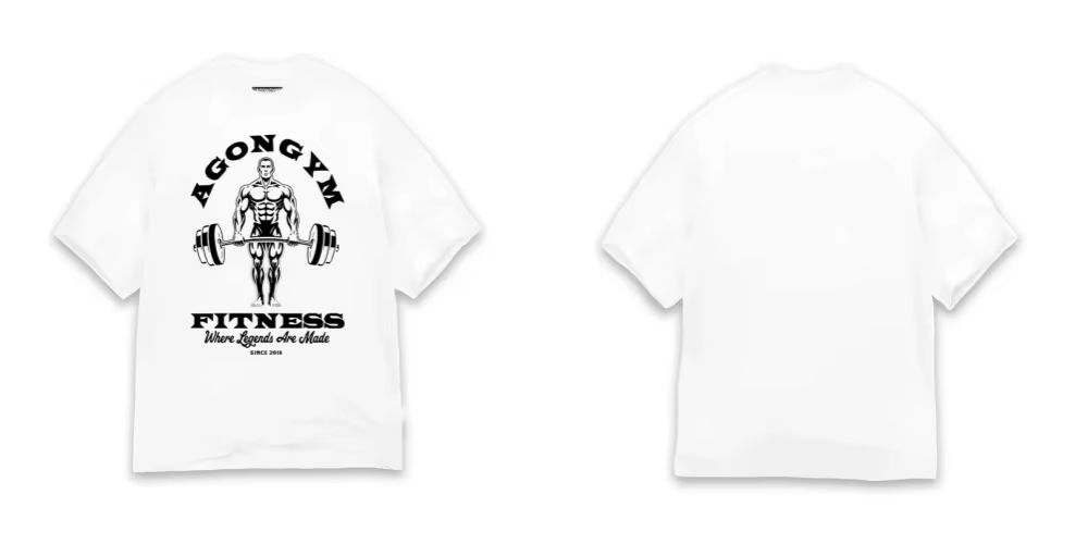 T-shirt pour homme AGONGYM, fitness, musculation, t-shirt graphique en coton, t-shirt de sport, « Wh