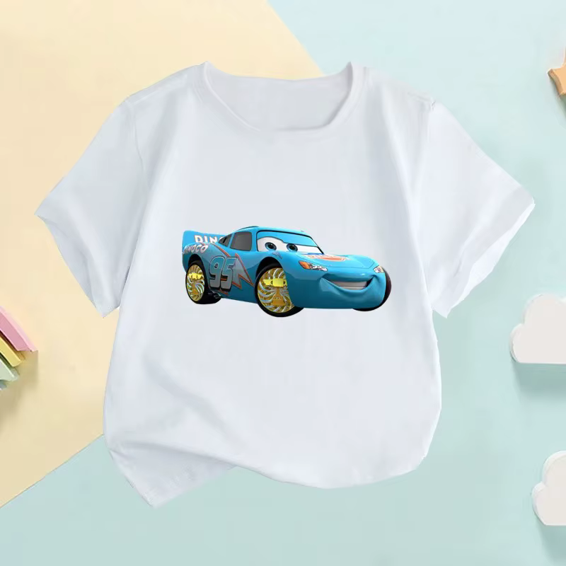 T-shirt de dessin animé avec imprimé Pixar CARS pour enfants, t-shirts à manches courtes pour bébés 