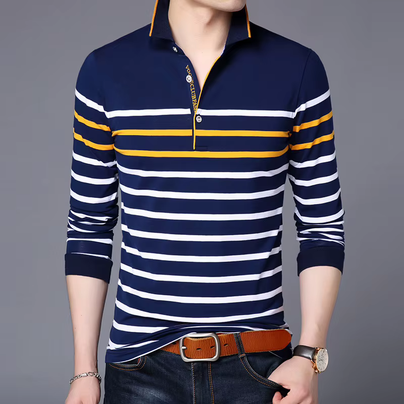 Liseaven-Polo rayé à manches longues pour homme, chemise en coton, coupe couvertes, t-shirts pour ho