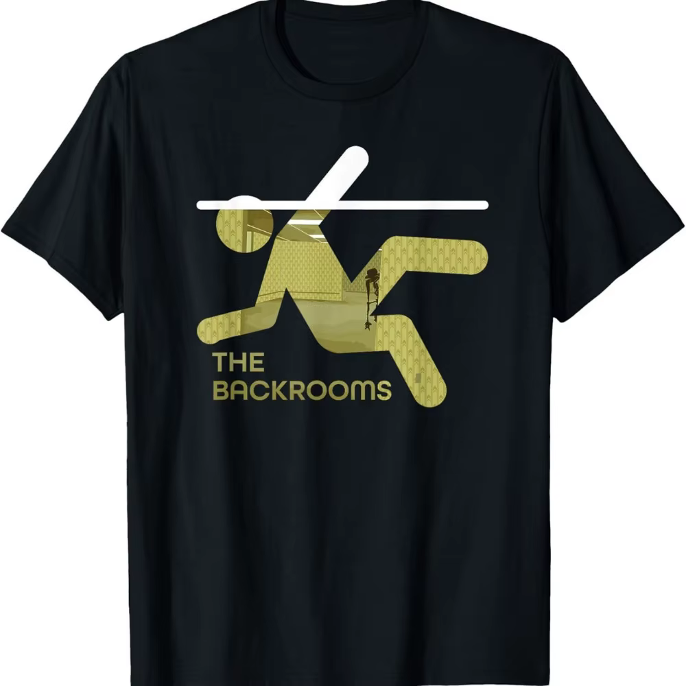 T-shirt graphique 100 % coton pour homme, noir avec imprimé THE BACKROOMS jaune, coupe classique, ma