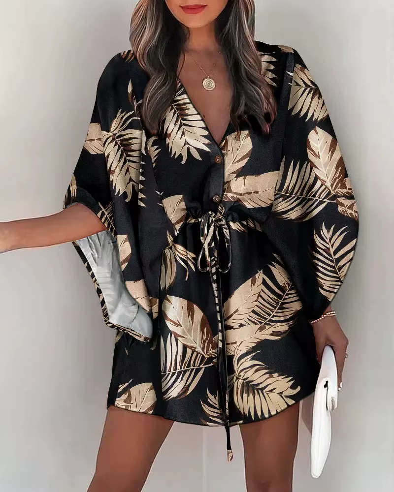 Robe d'été décontractée à manches volantes pour femmes, mode col en v, à lacets, robes de vacances d