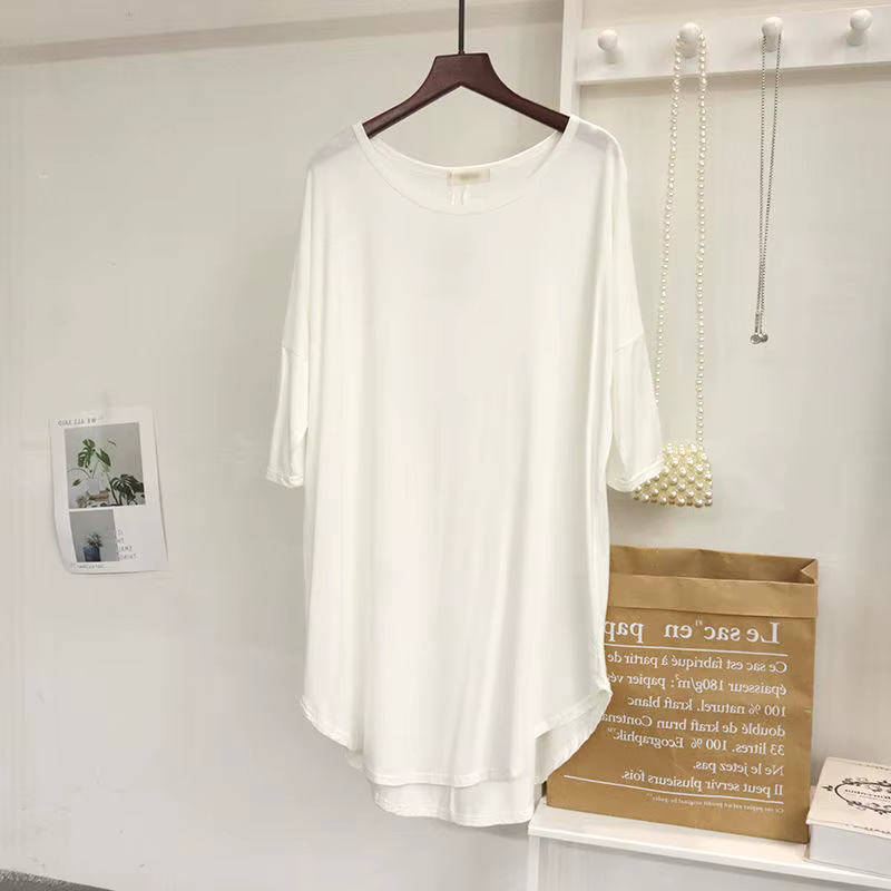T-shirt modal à manches courtes pour femme, printemps-été, fin, coupe irrégulière, ample, mi-long, p
