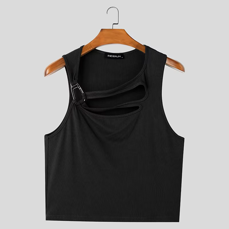 INCERUN 2025 hommes débardeurs évider couleur unie sans manches hommes gilets Sexy Streetwear été tr