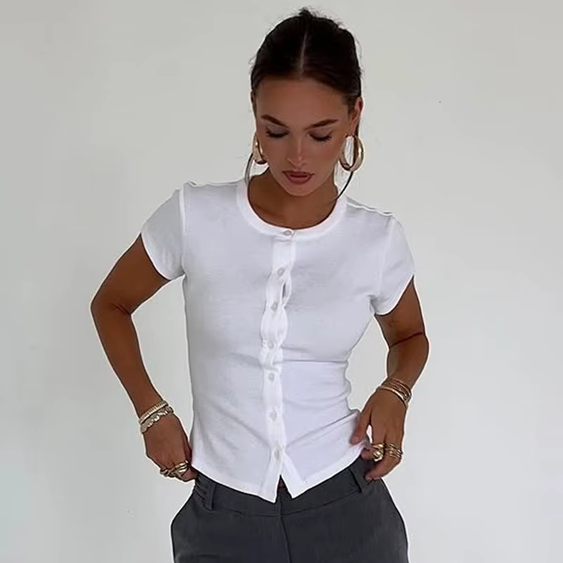 Tuularose mode nouveau T-Shirt femmes décontracté solide coupe ajustée col rond Cardigan T-Shirt été