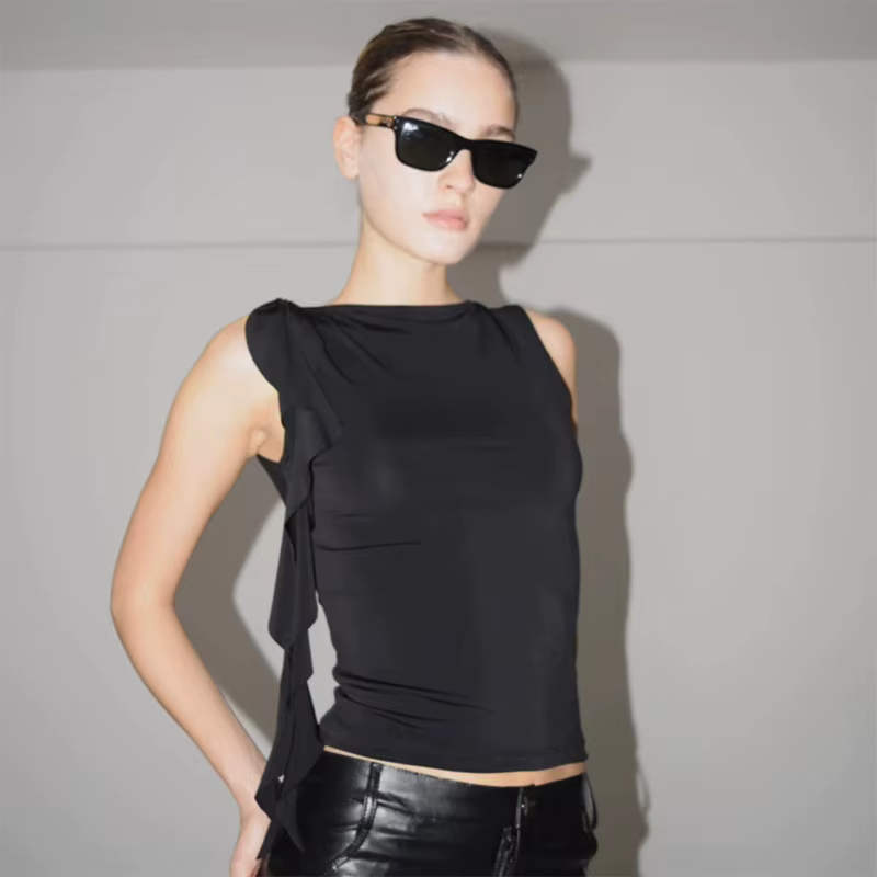Haut asymétrique sans manches à col bateau et liens latéraux, coupe ajustée, style streetwear, pour