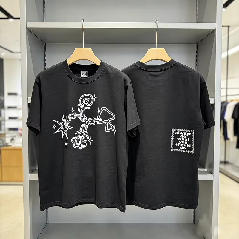 Nouveau T-shirt Streetwear ADWYSD pour Homme – Motif Cœur et Étoile Chaîné – Col Rond Oversize – Liv