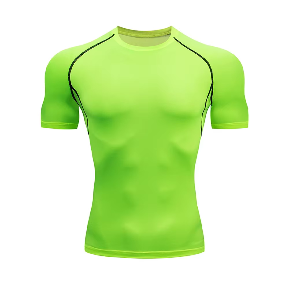 T-shirt serré de sport de musculation pour hommes T-shirt d'été à Compression col rond Gym Fitness T