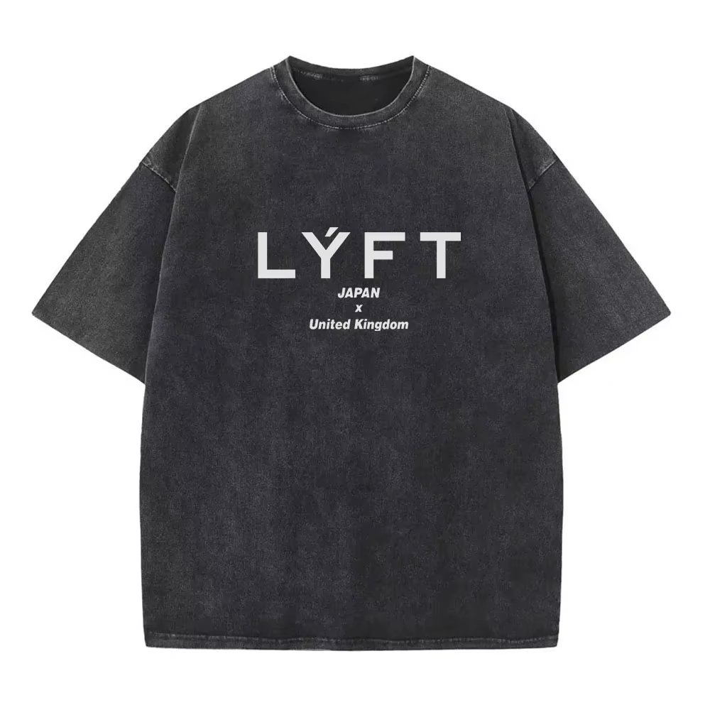 T-shirt Classique Lavé LYFT avec Logo 230GSM en Coton Vintage, Grande Taille, pour Hommes, Coupe Mus