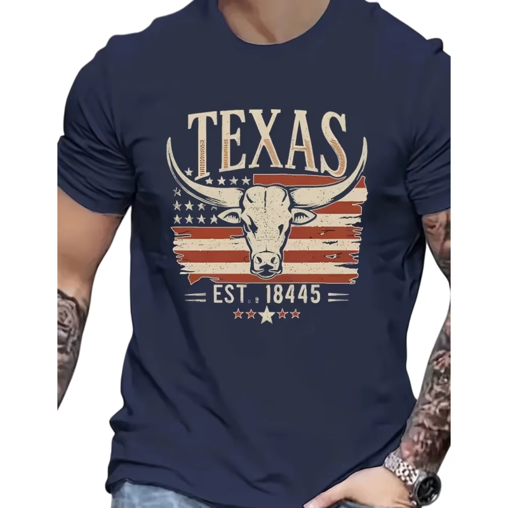 T-shirts graphiques Texas Longhorn pour hommes, style western vintage, imprimé 3D, manches courtes, 