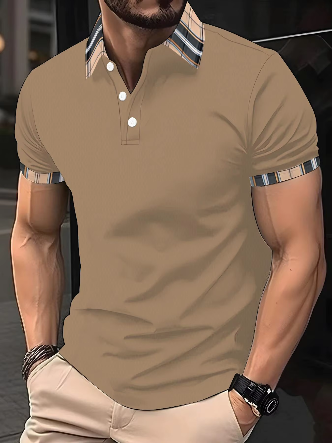 Polo pour hommes de couleur unie, tendances streetwear imprimées à manches courtes, hauts décontract