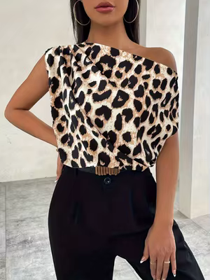 Chemise à imprimé léopard tendance pour l'été, haut polyvalent pour toutes les occasions, tenue déco
