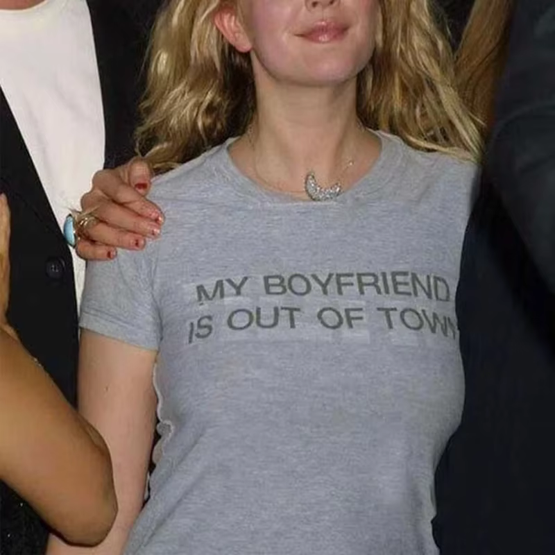 Mon petit ami est hors de la ville t-shirts coton à manches courtes T-shirt femmes rétro lettre impr