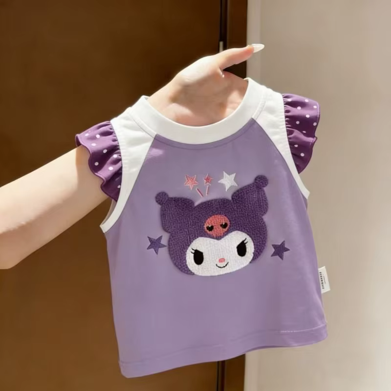 T-shirt en pur coton Kuromi, nouveau style, personnage de dessin animé, gilet sans manches mignon de