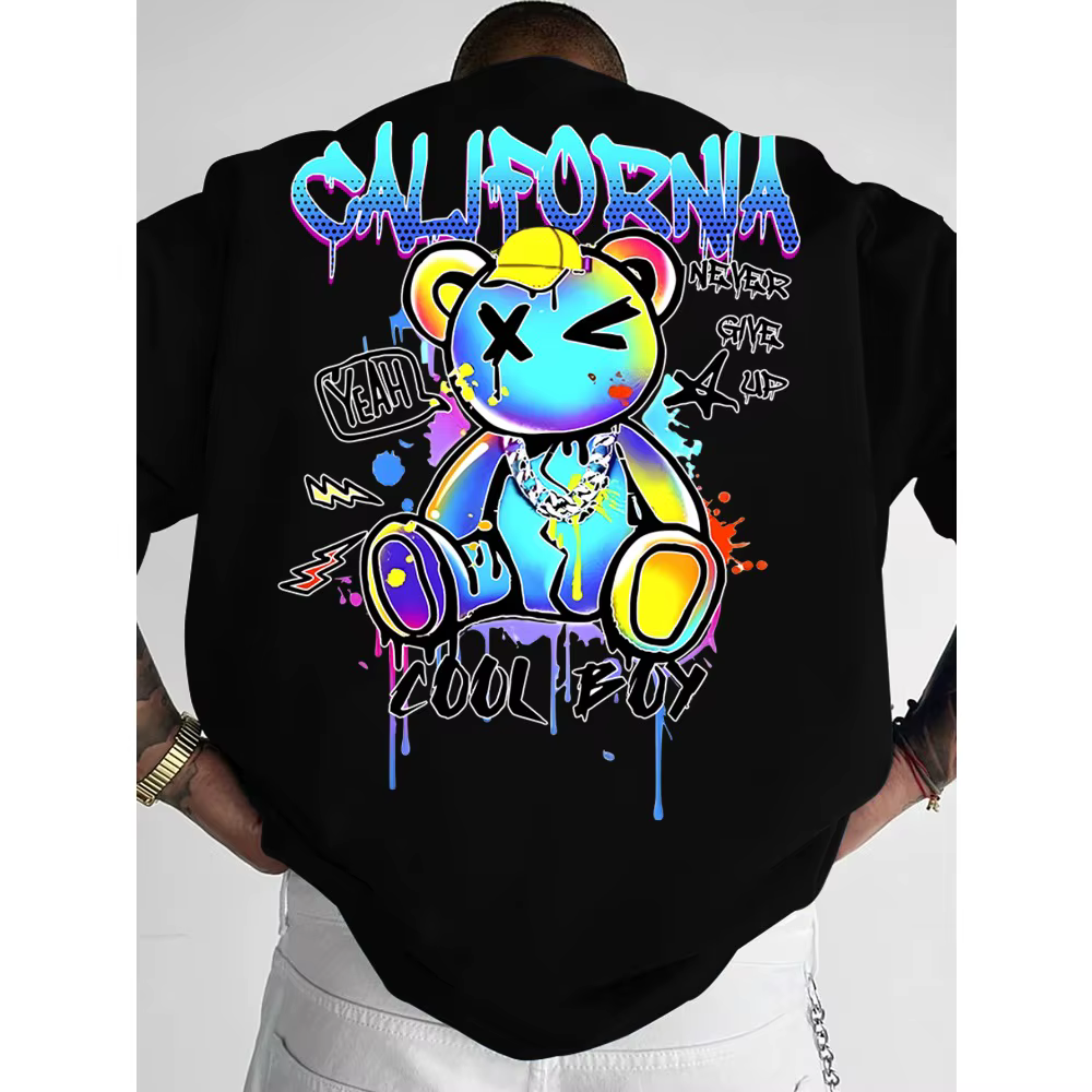 Nouveau T-shirt d'été pour homme, motif Ours de Californie et Étoile Éclair, coupe ample, 100% Coton