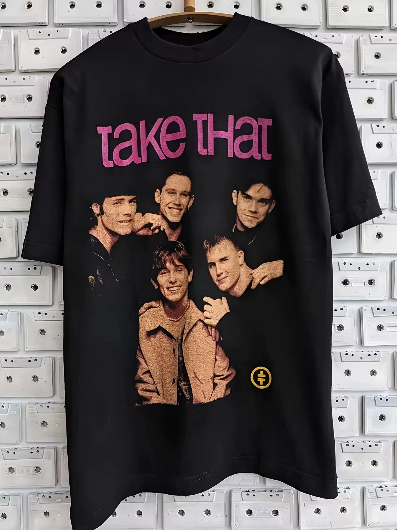 T-shirt graphique rétro Take That Band des années 90, noir, vintage, pour hommes, avec un design de 