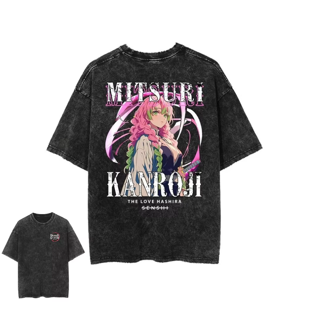 T-shirt vintage Demon Slayer Nezuko Kamado Anime pour hommes et femmes, en coton lavé, manches court