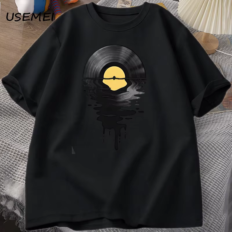 T-shirt vintage en coton avec motif disque vinyle, pour les amateurs de musique, DJ, professeur, été