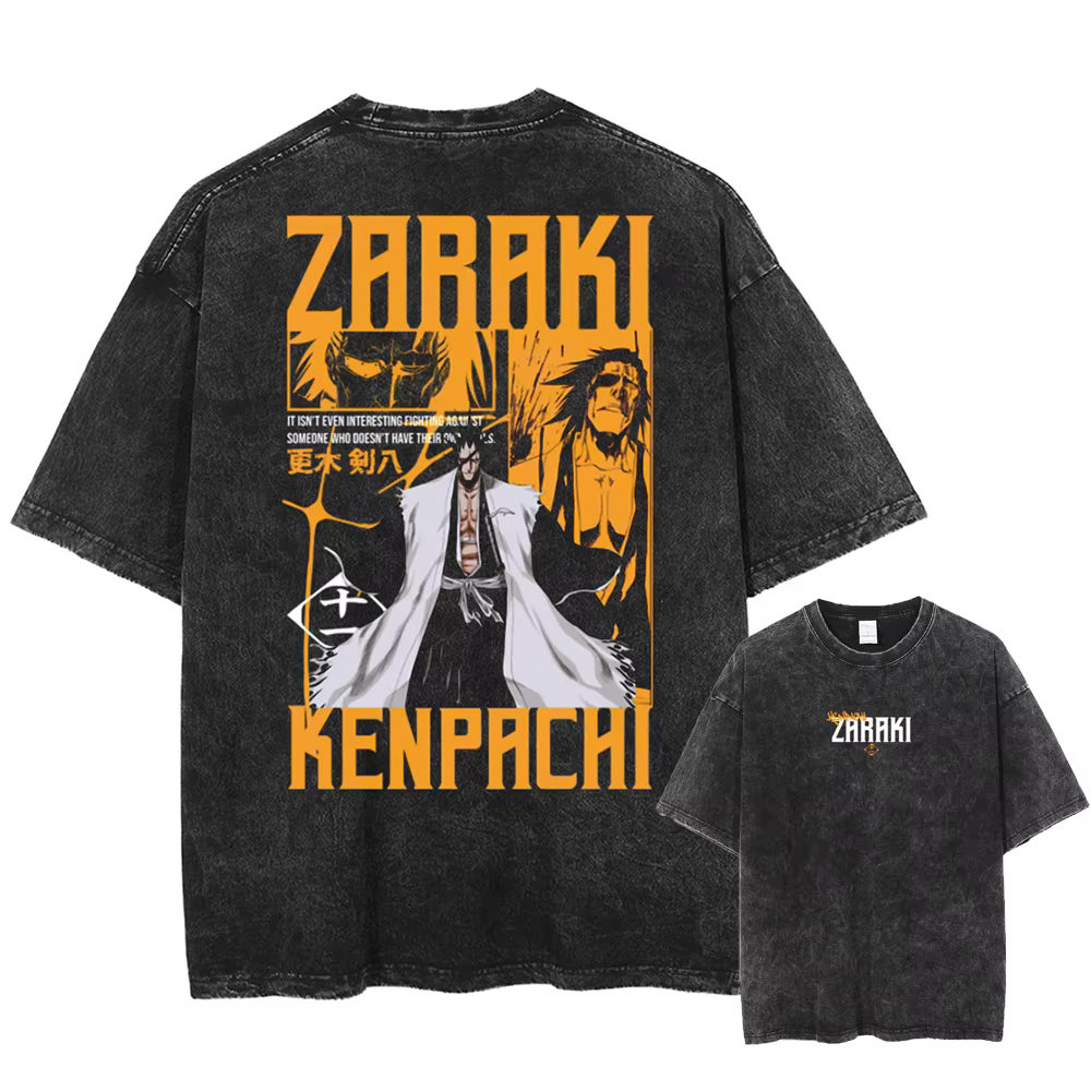 BLEACH Manga T-shirt graphique Zaraki Kenpachi imprimé T-shirt Vintage lavé Streetwear hommes femmes