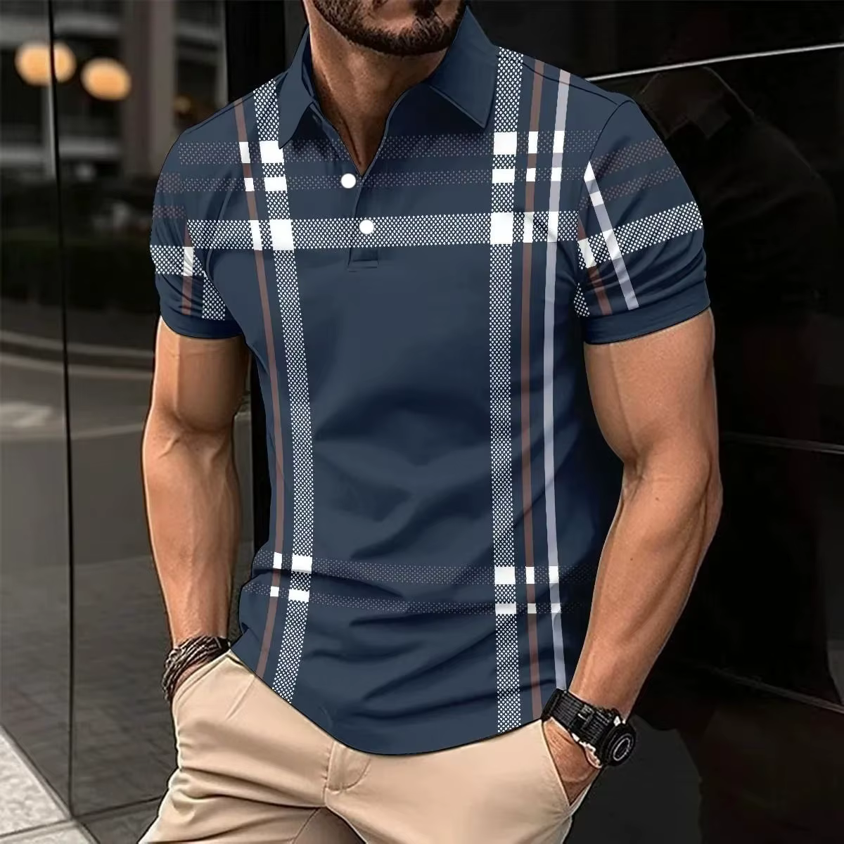 Nouveau Polo Homme Été 2026 – Confortable, Tendance et Respirant avec Motif Rayé 3D – Idéal pour Enf