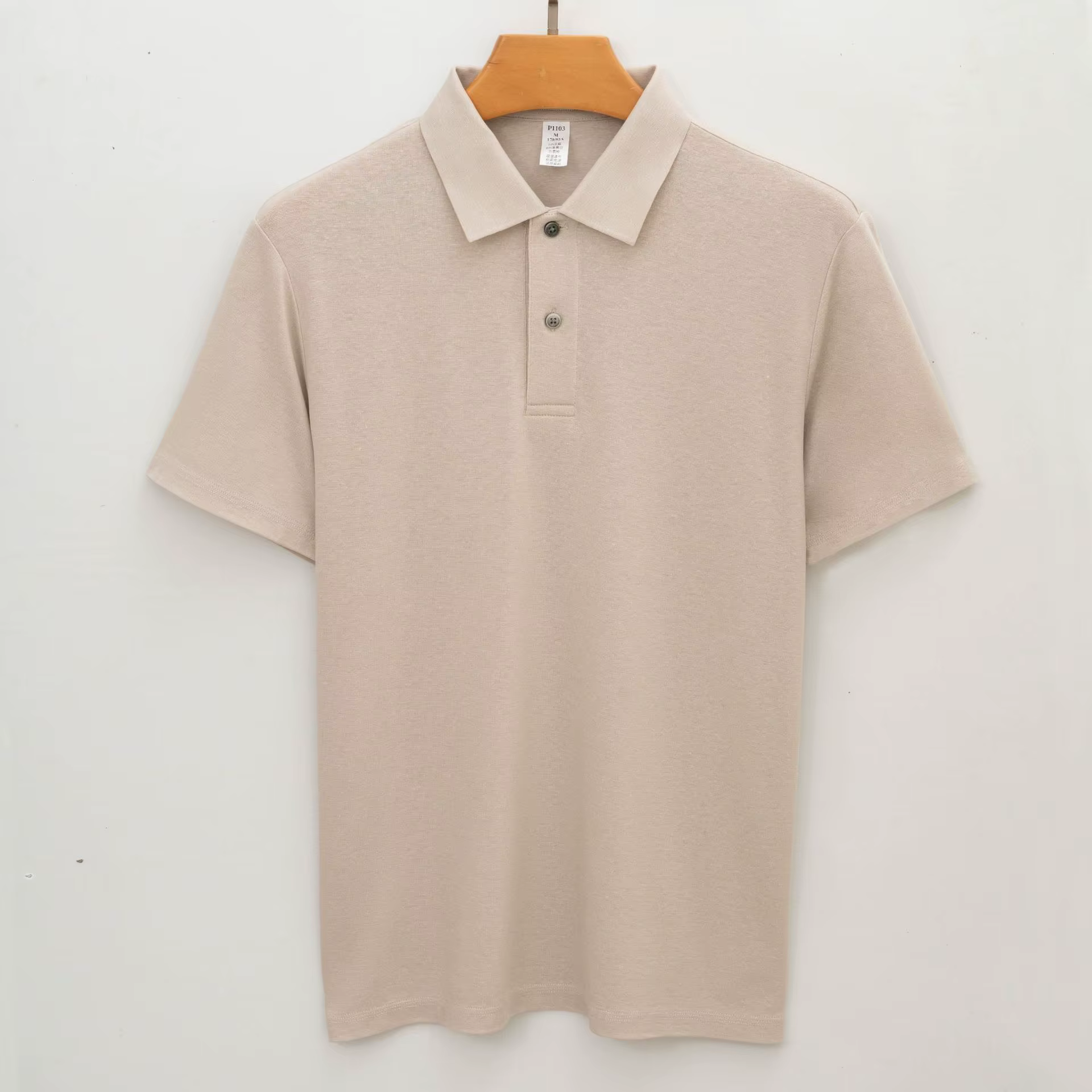 Polo en lin à manches courtes, col à revers, tricoté haut de gamme, sans repassage, pour homme