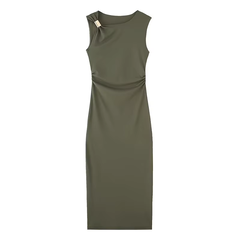 Femme Sexy sans manches longues robes asymétrique 2025 été taille robe serrée avec accessoires en mé