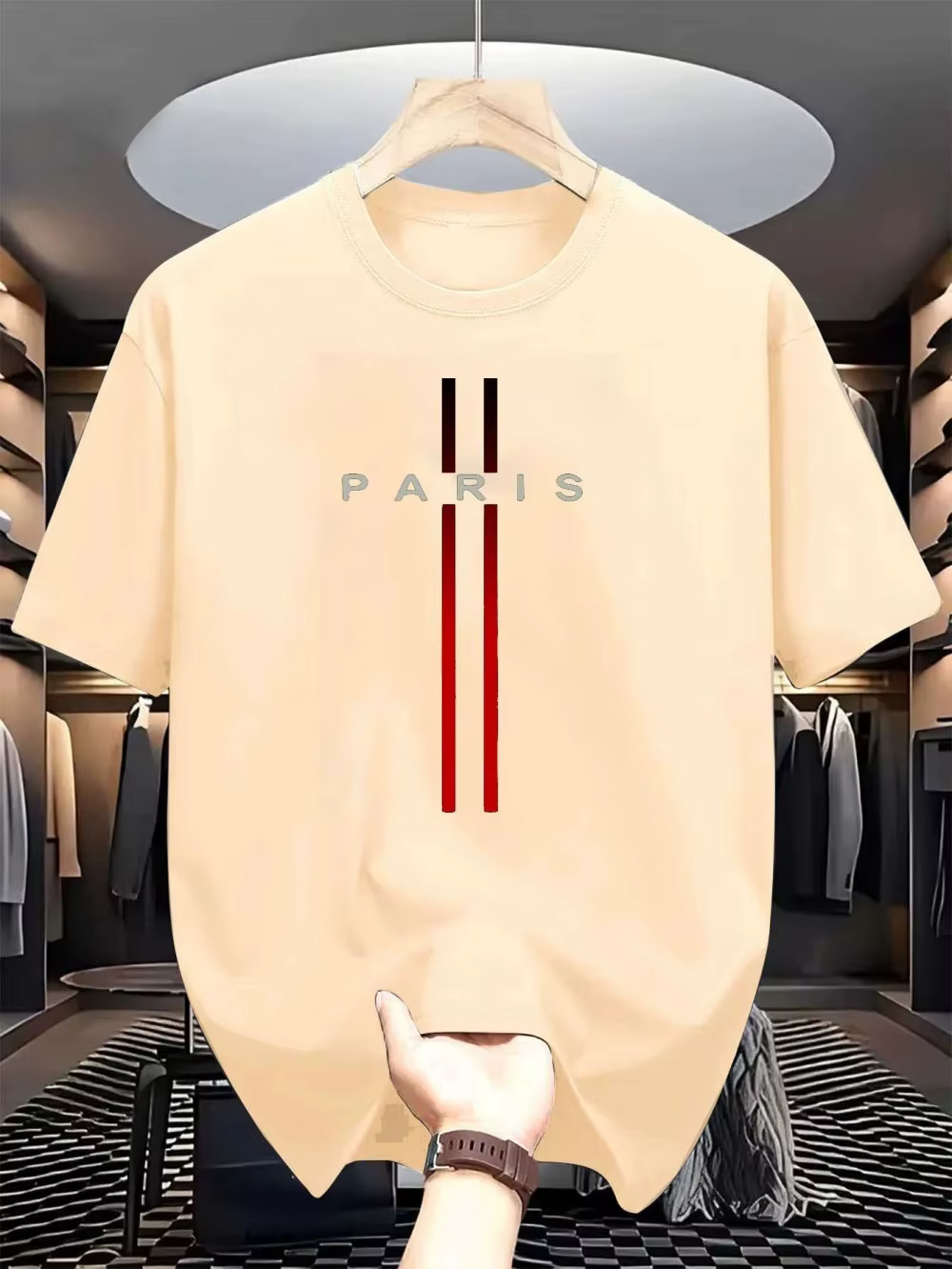 T-shirt col rond pour hommes, nouveau tissu polyester, confortable et respirant, motif imprimé de le