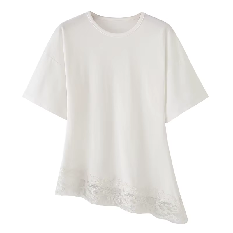 Chemisier T-shirt en dentelle pour femme, nouvelle mode été 2026, col rond, élégant, chic, confortab