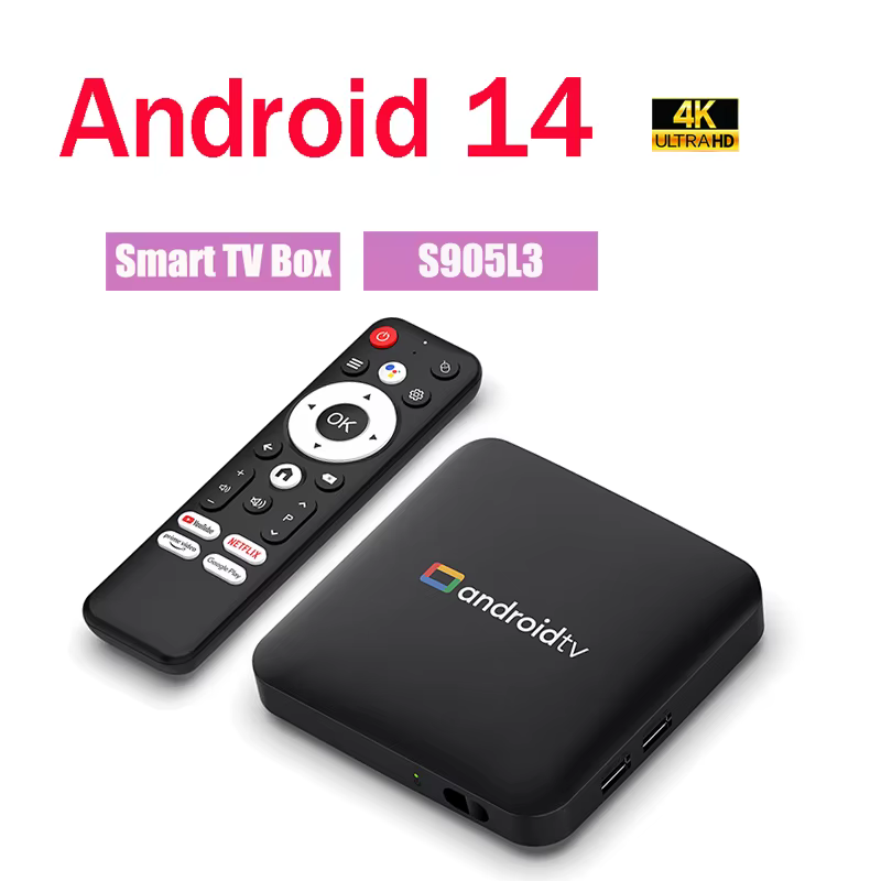 Décodeur TV Android 14 S905L3 H96 MAX 4K avec Wi-Fi 2.4G/5G et télécommande vocale, Lecteur multiméd