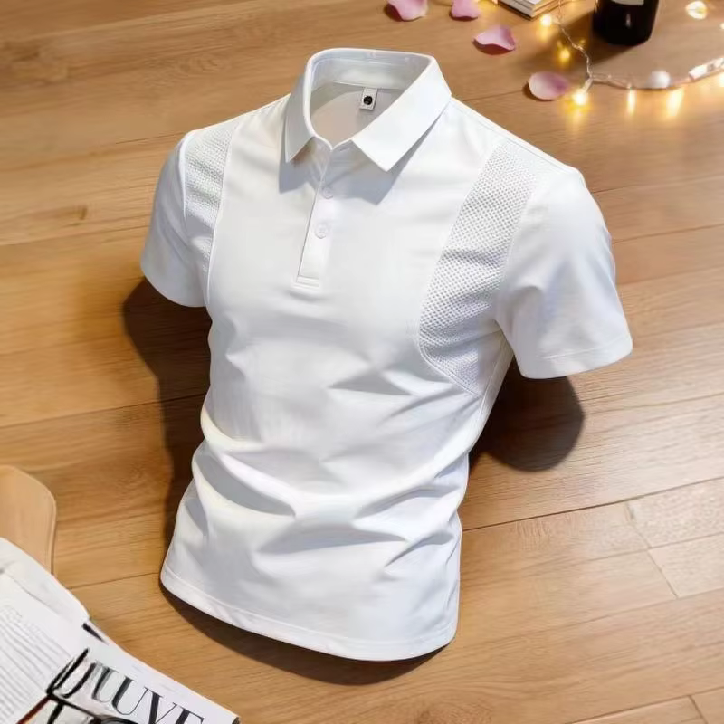 Polo pour homme à manches courtes, décontracté, patchwork, maille respirante, léger, t-shirt boutonn