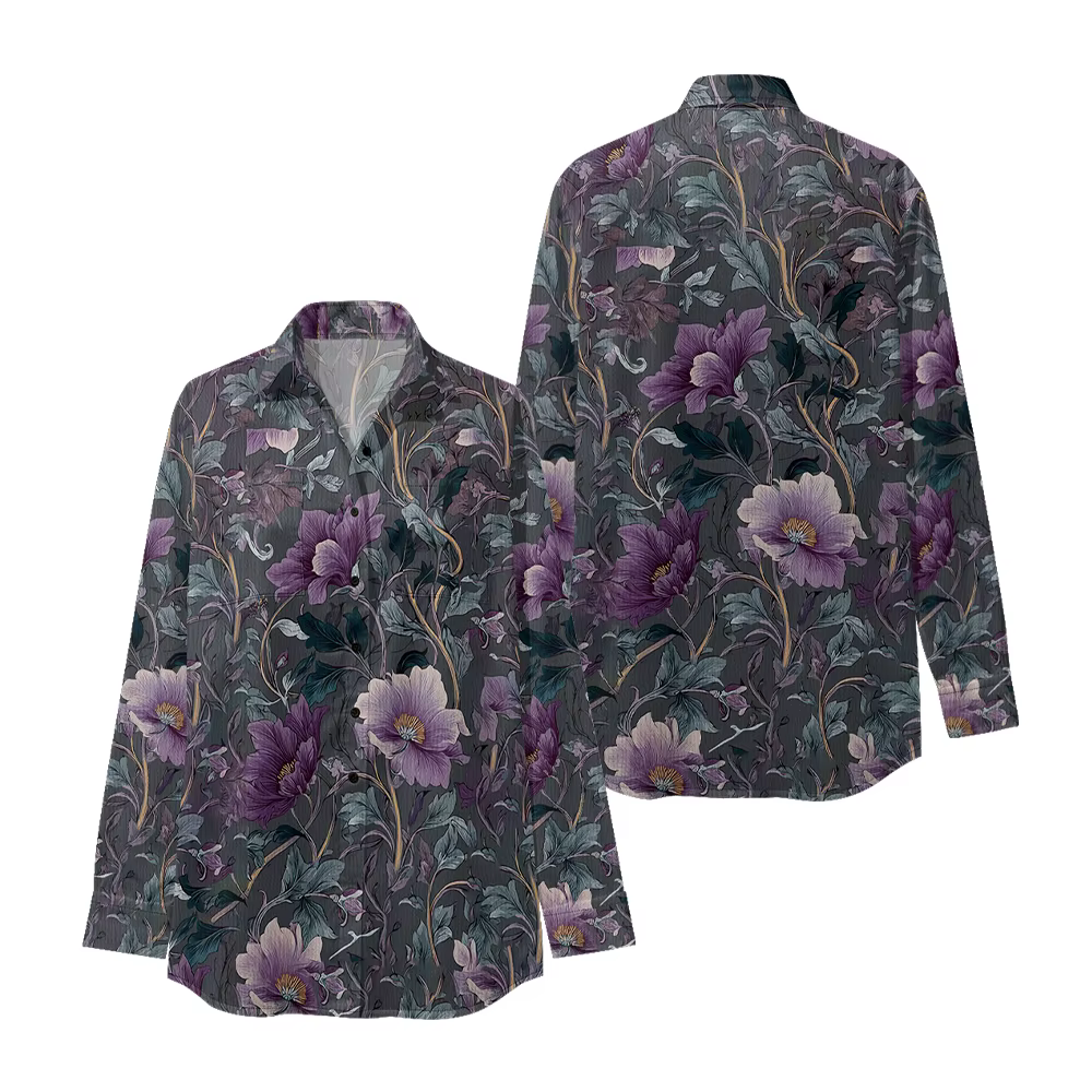 Chemise Chic à imprimé Floral noir pour femmes, minimaliste, manches longues, boutonnée, imprimé de