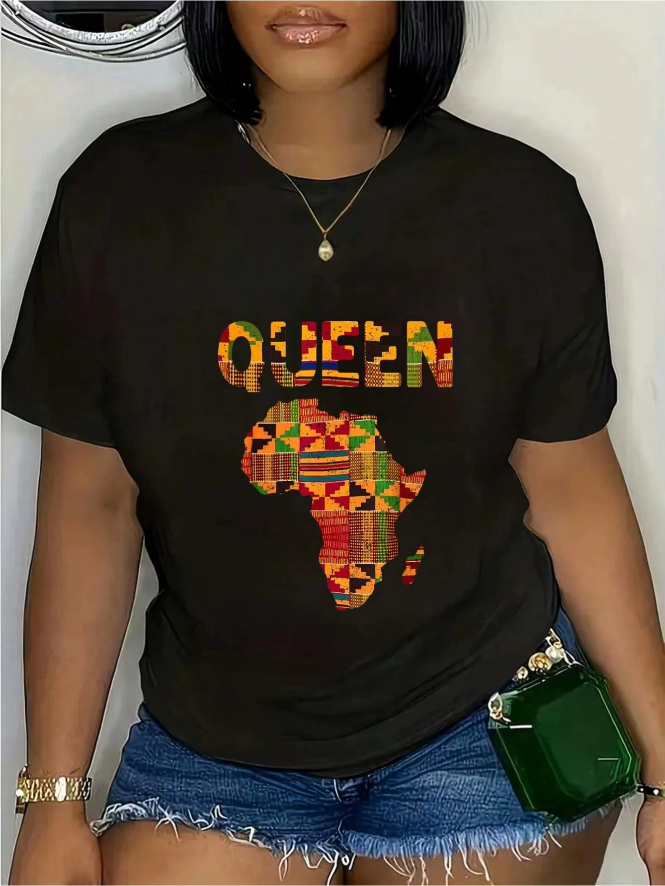 T-shirt African Queen - T-shirt imprimé en tissu Kente, héritage ghanéen, mode Harajuku Kawaii, vête