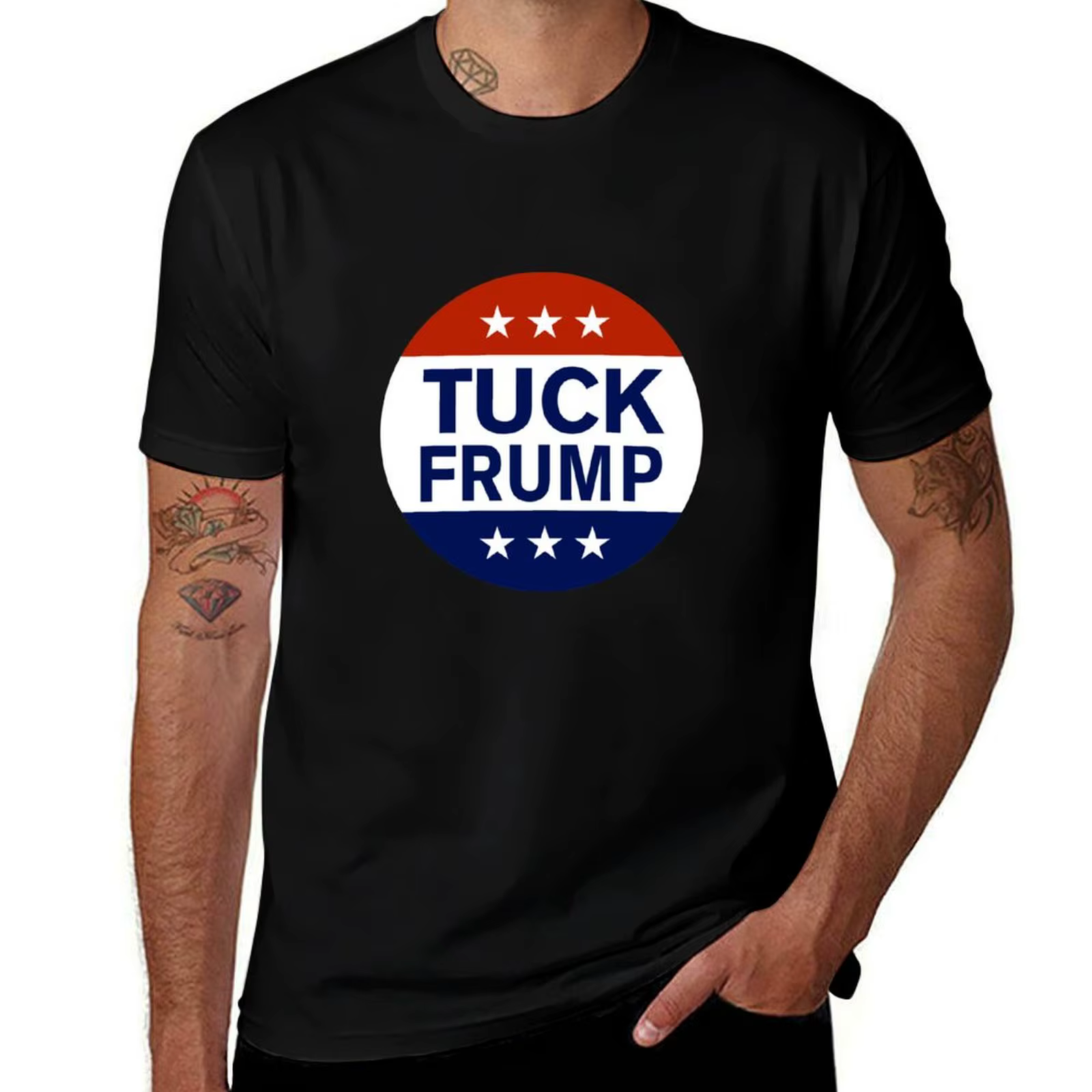T-shirt Tuck Frump à motif artistique imprimé, haut décontracté