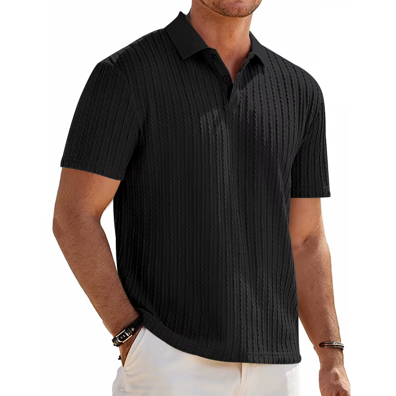 Polo à manches courtes boutonné en maille jacquard décontracté pour homme, style européen et américa
