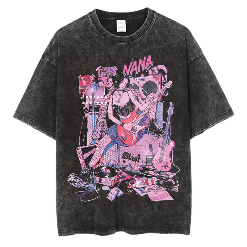 T-shirt imprimé Nana Osaki, style japonais, vintage, délavé, streetwear Harajuku, t-shirt graphique,