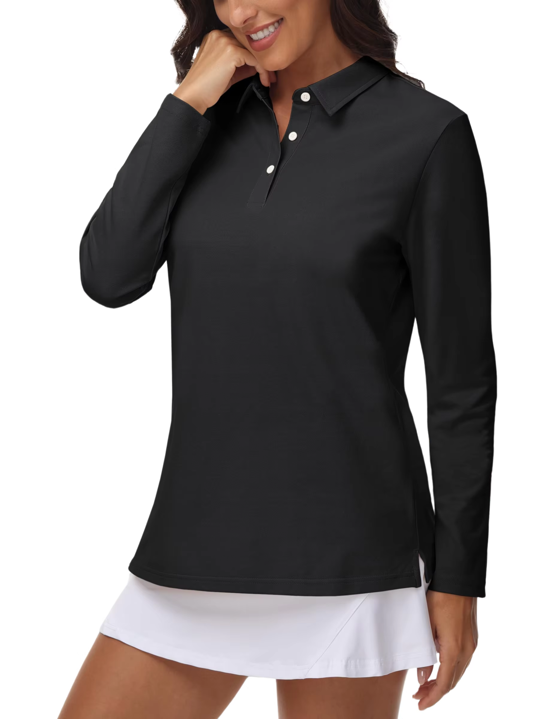 TACVASEN-Polos à manches longues pour femmes, 3 boutons, col en V, coton, randonnée, golf, respirant