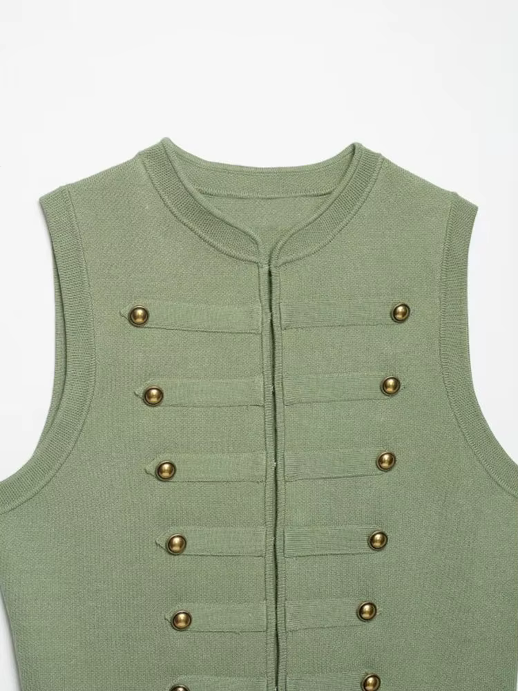 Débardeurs en tricot pour femmes, camisoles, été 2026, col rond, boutons, couleur unie, sans manches