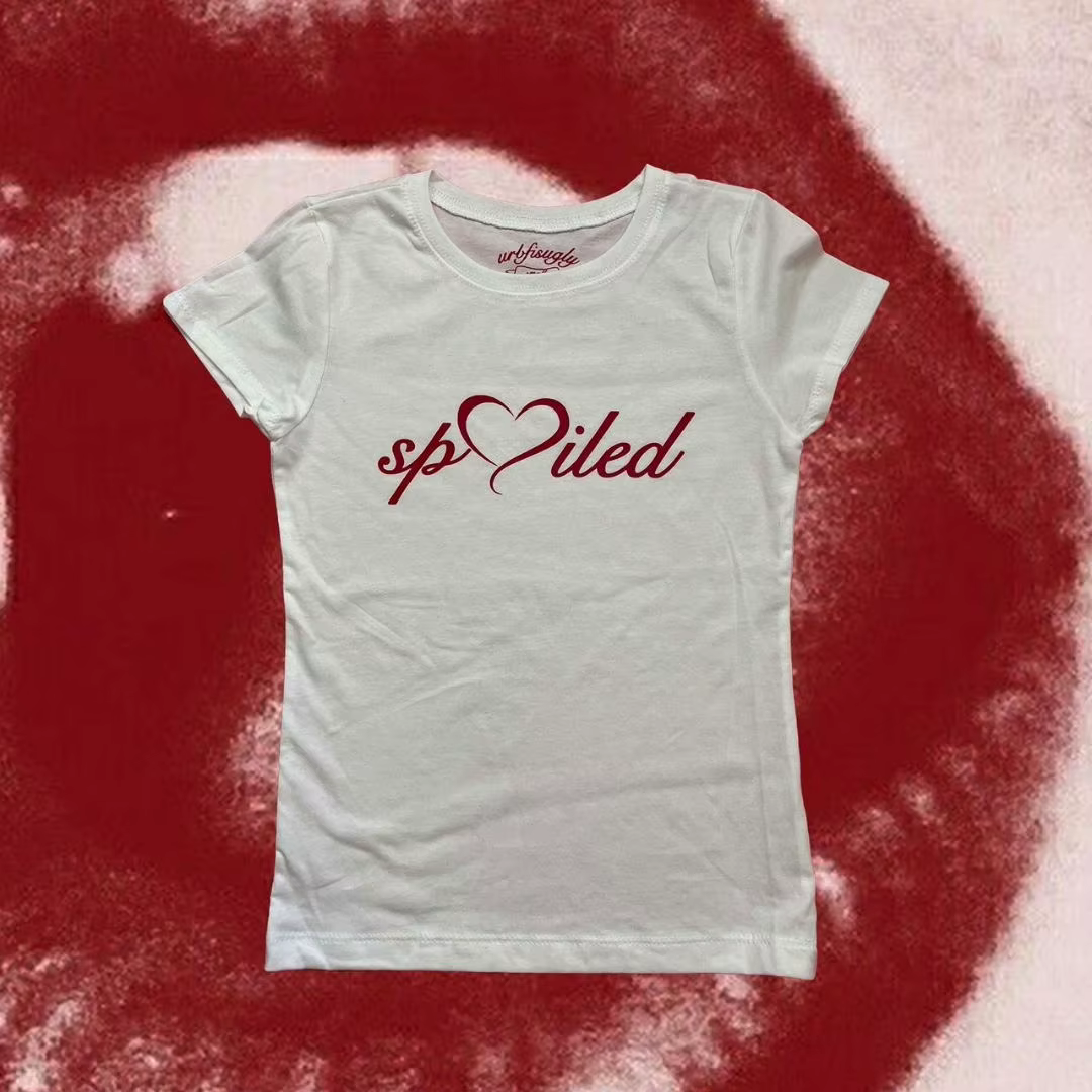 T-Shirt à Manches Courtes pour Femme, Vêtement à Épaules Positives, Gothique, Slim, Crop Top, Vintag