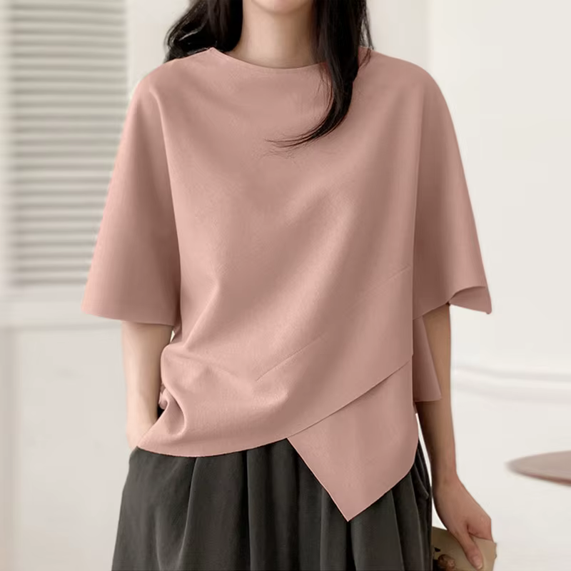 ZANZEA femmes asymétrique t-shirt mode été demi manches t-shirts 2024 coréen col rond plaine tunique