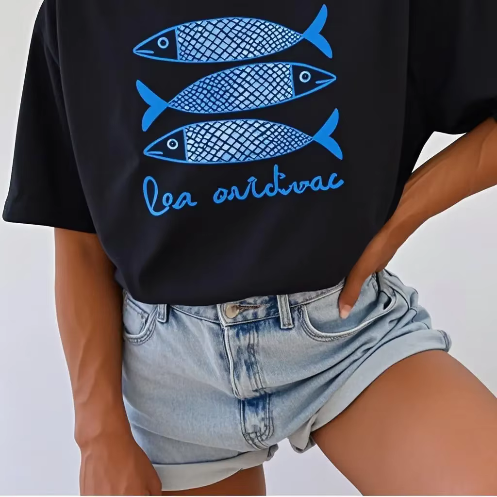 INAWLY Sardine imprimer femmes t-shirt poisson en conserve chemise décontractée tomate fille côtière